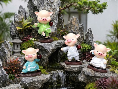 Bộ 4 tượng heo múa võ tuý quyền mini [Dễ thương/ Cao ~7cm] CHUTIEU-09