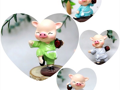 Bộ 4 tượng heo múa võ tuý quyền mini [Dễ thương/ Cao ~7cm] CHUTIEU-09