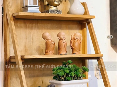 Bộ 03 tượng chú tiểu thả tim dễ thương [2 kích cỡ/ Áo vàng] CHUTIEU-03