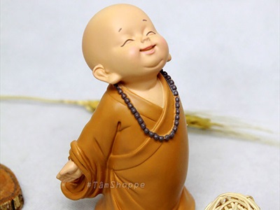 Bộ 03 tượng chú tiểu vui vẻ - tĩnh tâm - hoan hỷ [Cao 13.5cm/ Áo vàng] CHUTIEU-02