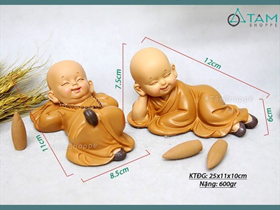 Bộ 02 tượng chú tiểu nằm ngủ [Cỡ trung/ Áo vàng] CHUTIEU-01