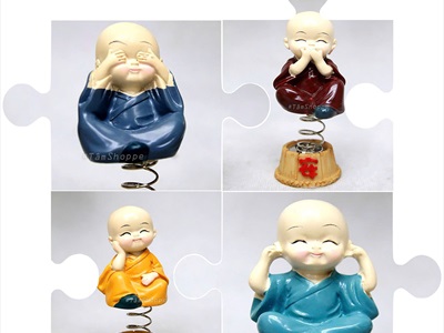 Bộ 04 tượng chú tiểu đế lò xo nhún nhảy gắn xe hơi [Vui mắt/ 4 không] CHUTIEU-04
