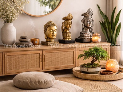 Đầu tượng Phật màu vàng đồng nhiều cỡ [Cao 9-22cm/ Giả cổ] TUONGPHAT-04