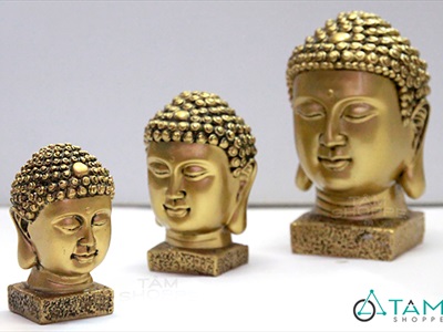 Đầu tượng Phật màu vàng đồng nhiều cỡ [Cao 9-22cm/ Giả cổ] TUONGPHAT-04