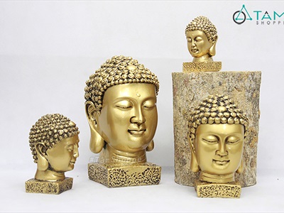 Đầu tượng Phật màu vàng đồng nhiều cỡ [Cao 9-22cm/ Giả cổ] TUONGPHAT-04