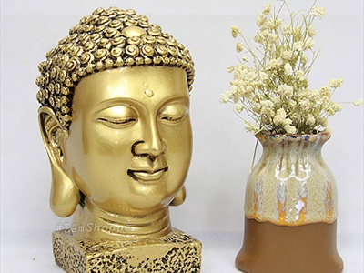 Đầu tượng Phật màu vàng đồng nhiều cỡ [Cao 9-22cm/ Giả cổ] TUONGPHAT-04