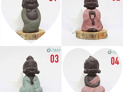 Tượng phật vui vẻ mini gốm nâu [Cao 8cm/ nhiều kiểu] TUONGPHAT-07